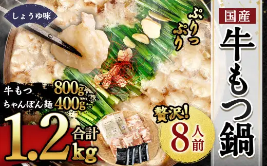 【2026年10月発送】国産もつ鍋 8人前 冷凍ちゃんぽん・濃縮スープ付き（醤油味）