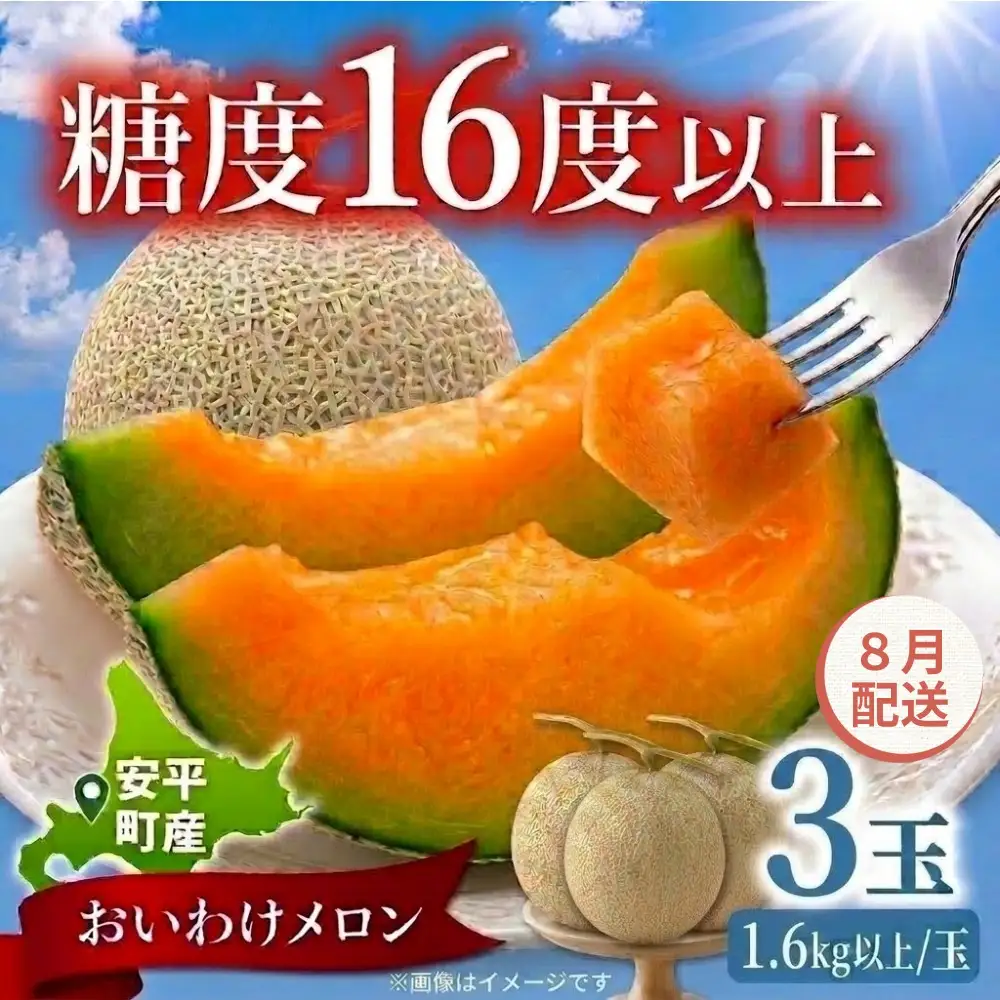 おいわけメロン 3玉 赤肉 糖度16度以上 先行予約【8月配送】