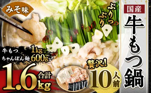 【2026年11月発送】国産 牛もつ鍋 10人前 ちゃんぽん 濃縮スープ付（みそ味）