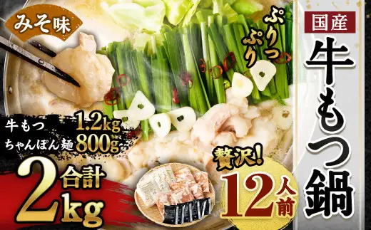 【2026年11月発送】国産 牛もつ鍋 12人前 ちゃんぽん 濃縮スープ付（みそ味）