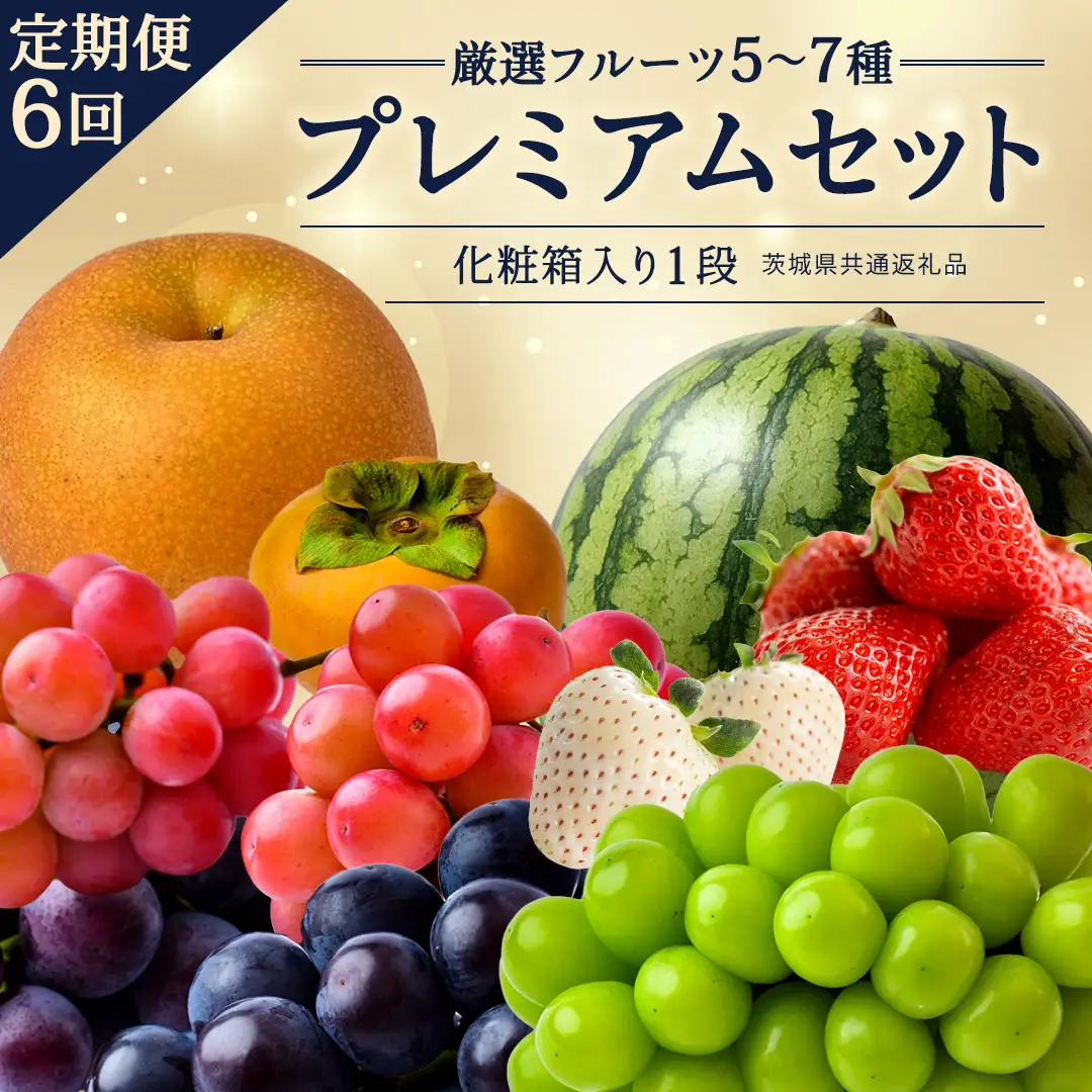 定期便【化粧箱入り1段】厳選フルーツ5〜7種プレミアムセット【毎月1回連続6か月(計6回)】（茨城県共通返礼品） 旬の果物 ギフト