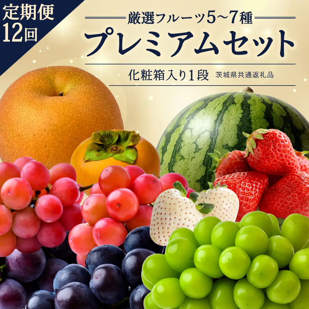 定期便【化粧箱入り1段】厳選フルーツ5〜7種プレミアムセット【毎月1回1年コース(計12回)】（茨城県共通返礼品） 旬の果物 ギフト