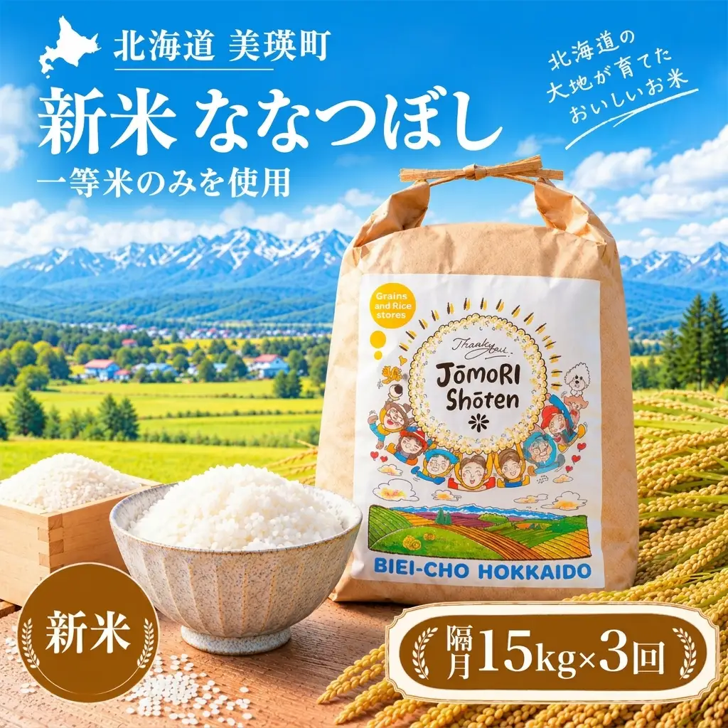 【隔月3回定期便】白米 15kg （ 5kg × 3袋）ななつぼし 一等米 精米 ブランド米 定期便 【令和8年産】