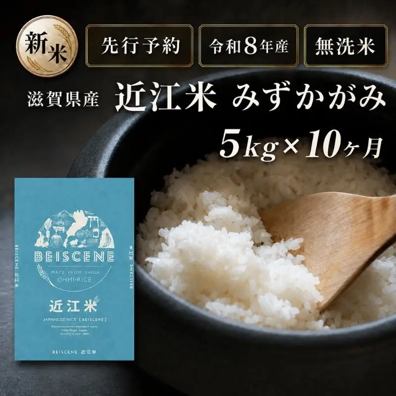 【令和8年産】新米 先行予約 特A受賞歴 みずかがみ 米 無洗米 定期便 近江米 5kg 10ヶ月 こめ コメ滋賀 定期 10回 滋賀県 豊郷町