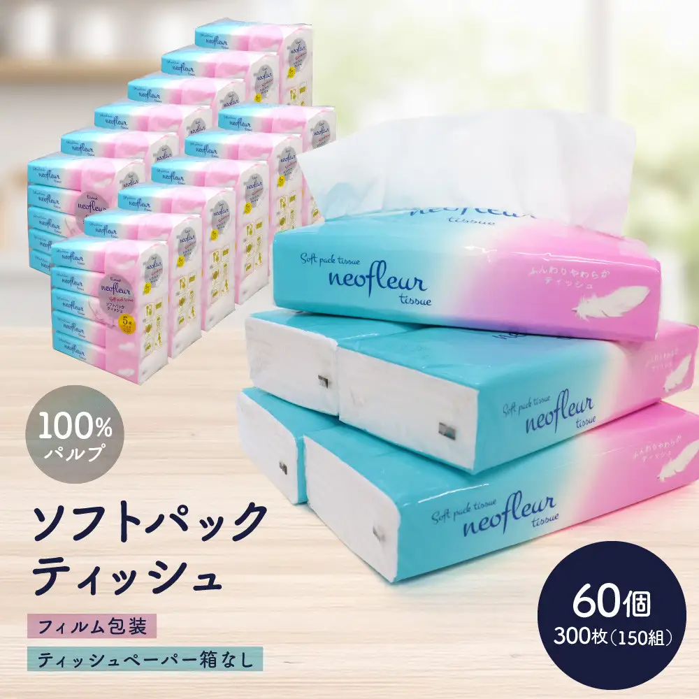ソフトパックティッシュ 60個 コンパクト  ティッシュ