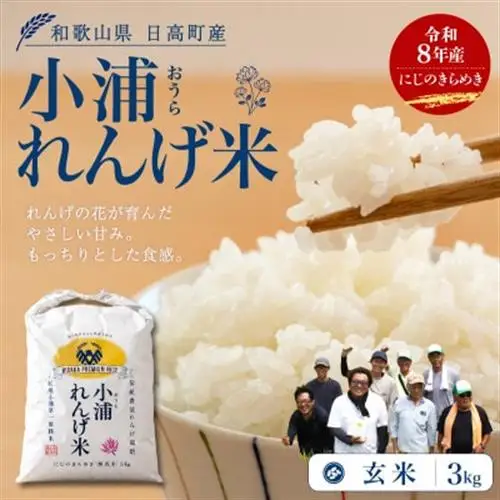 【令和8年産 新米】小浦れんげ米(にじのきらめき) 玄米 3kg【1780799】