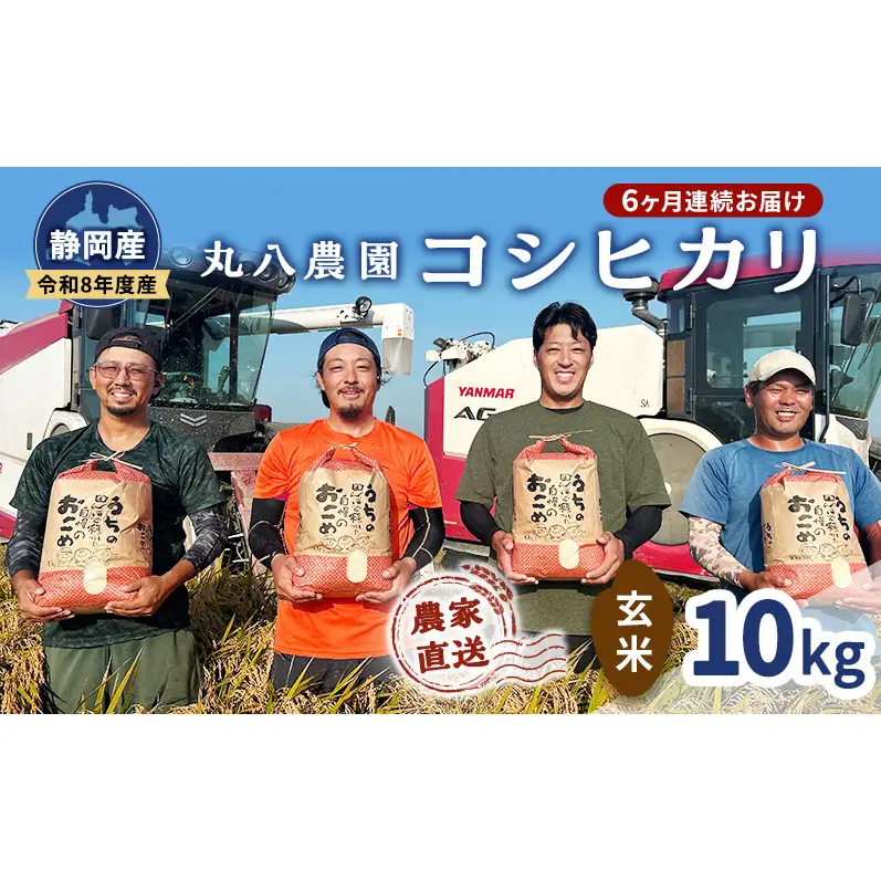 令和8年度産 静岡産 コシヒカリ 玄米 定期便 10kg×6カ月 米 コメ こしひかり コシヒカリ 袋井市 静岡県