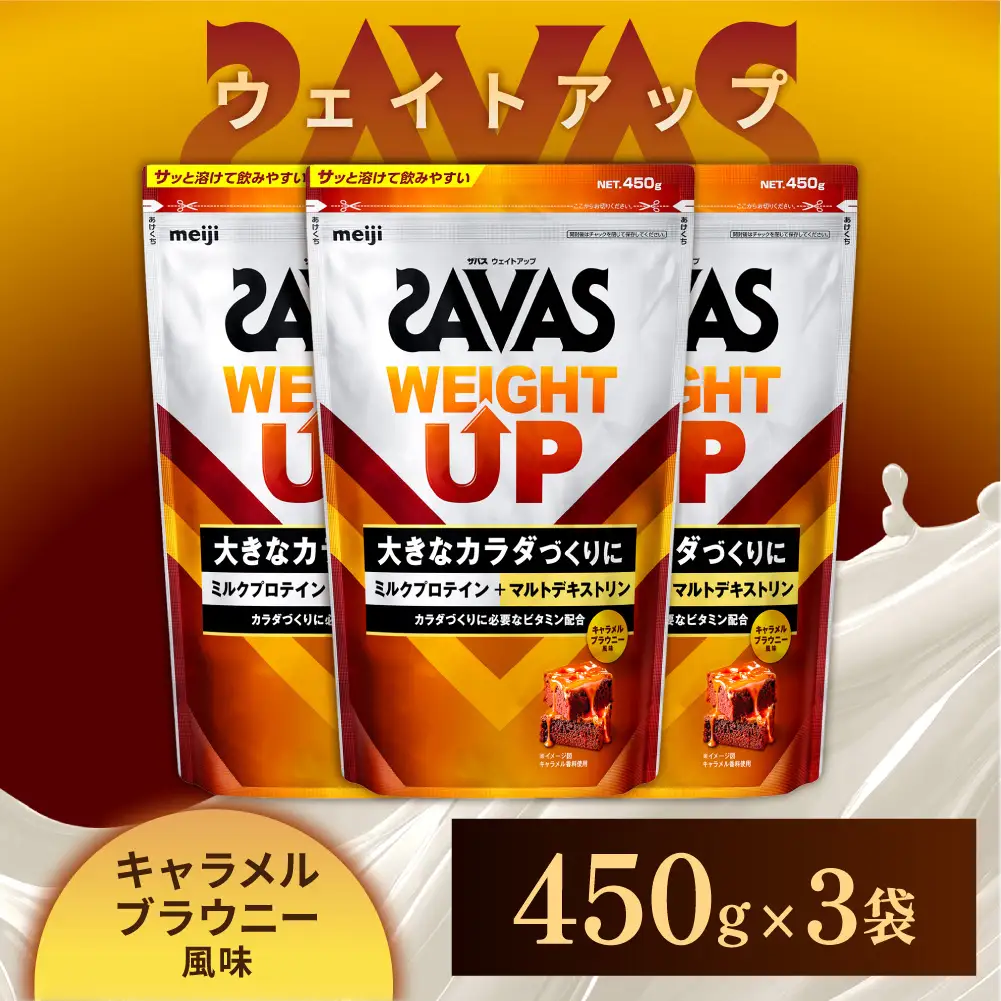 ザバス ウェイトアップ キャラメルブラウニー風味 450g 3袋 プロテイン 筋トレ 運動 トレーニング 健康 美容 健康食品 体づくり ボディメイク ダイエット