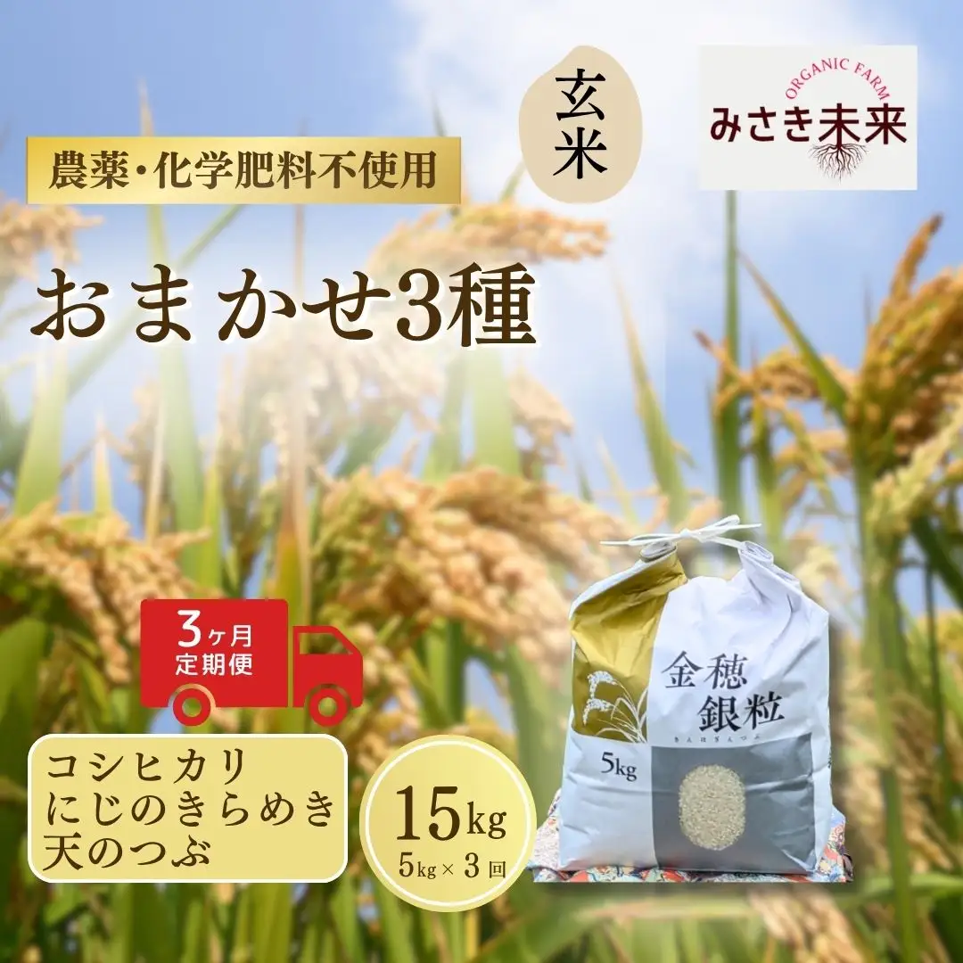【先行予約】【3か月定期便】玄米おまかせ3品種 各品種・計45kg (5kg×3回) 令和8年産 コシヒカリ・にじのきらめき・天のつぶ | 南相馬 みさき未来