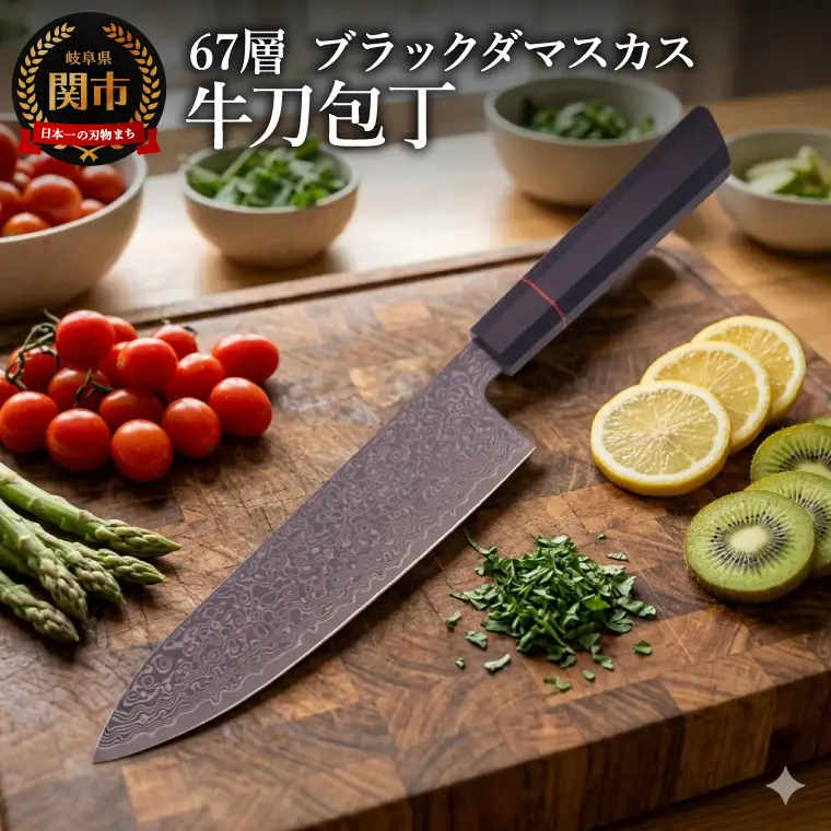 67層 ブラックダマスカス牛刀包丁