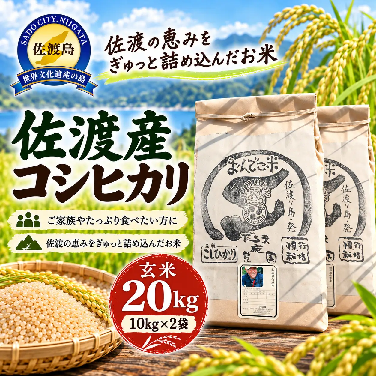 コシヒカリ 玄米 20キロ | 新潟県 佐渡市 コシヒカリ