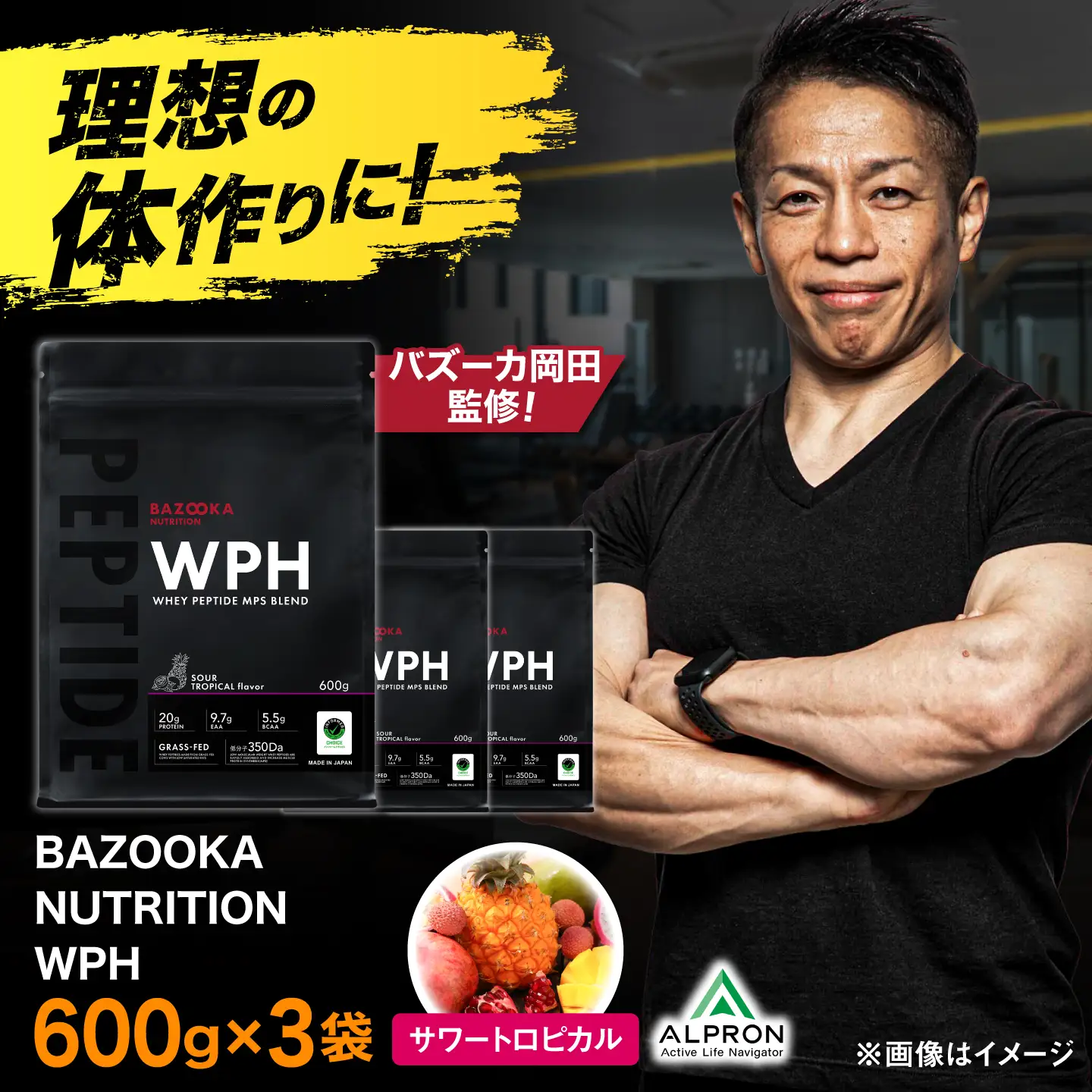 プロテイン BAZOOKA NUTRITION WPH（ホエイペプチド）＜サワートロピカル＞ 600g 3個セット｜バズーカ岡田監修 [AIEN007]
