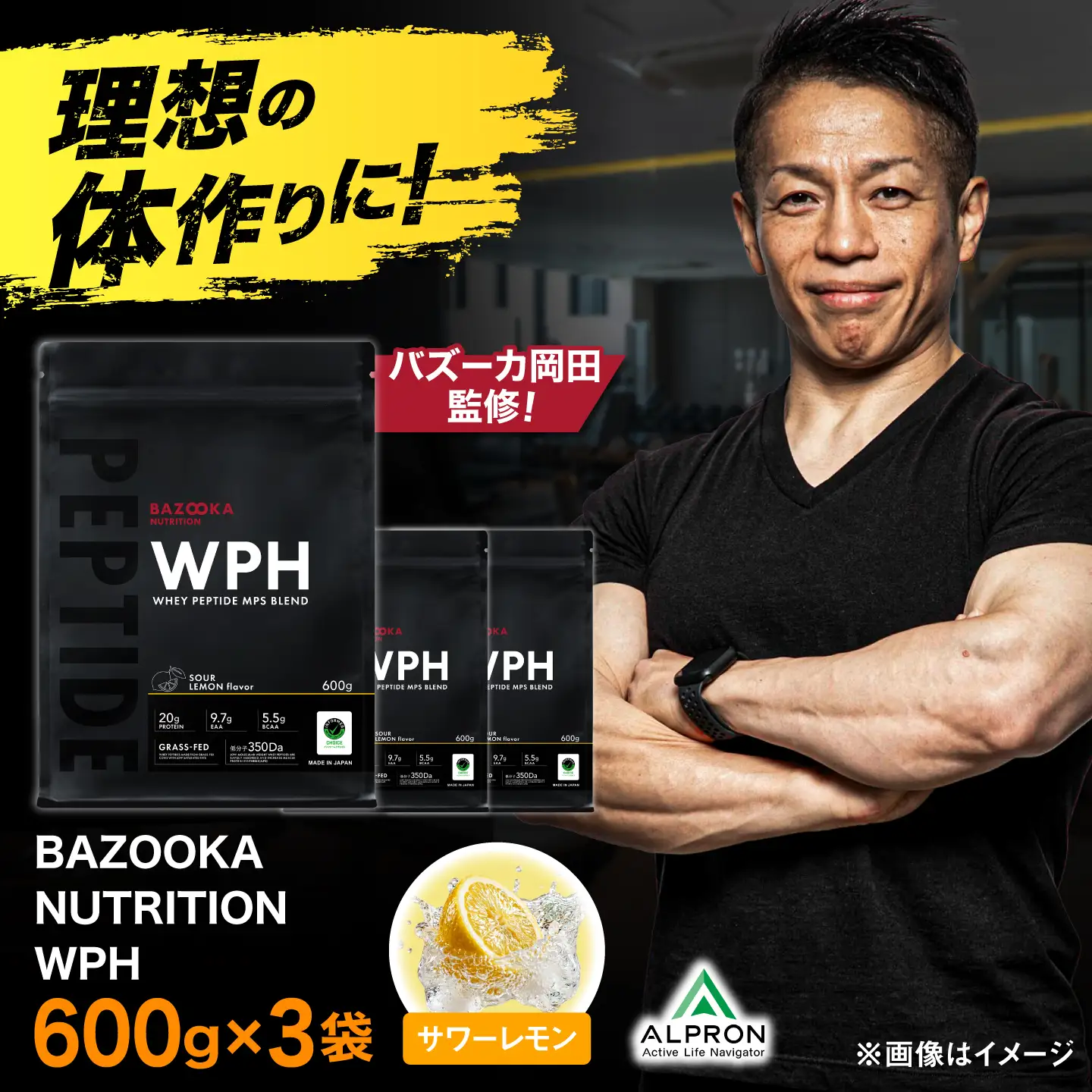 プロテイン BAZOOKA NUTRITION WPH（ホエイペプチド）＜サワーレモン＞ 600g 3個セット｜バズーカ岡田監修 [AIEN008]