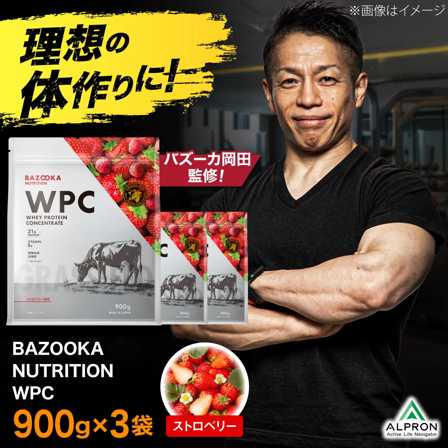 プロテイン BAZOOKA NUTRITION WPC（ホエイプロテイン）＜ストロベリー＞ 900g 3個セット｜バズーカ岡田監修 [AIEN011]