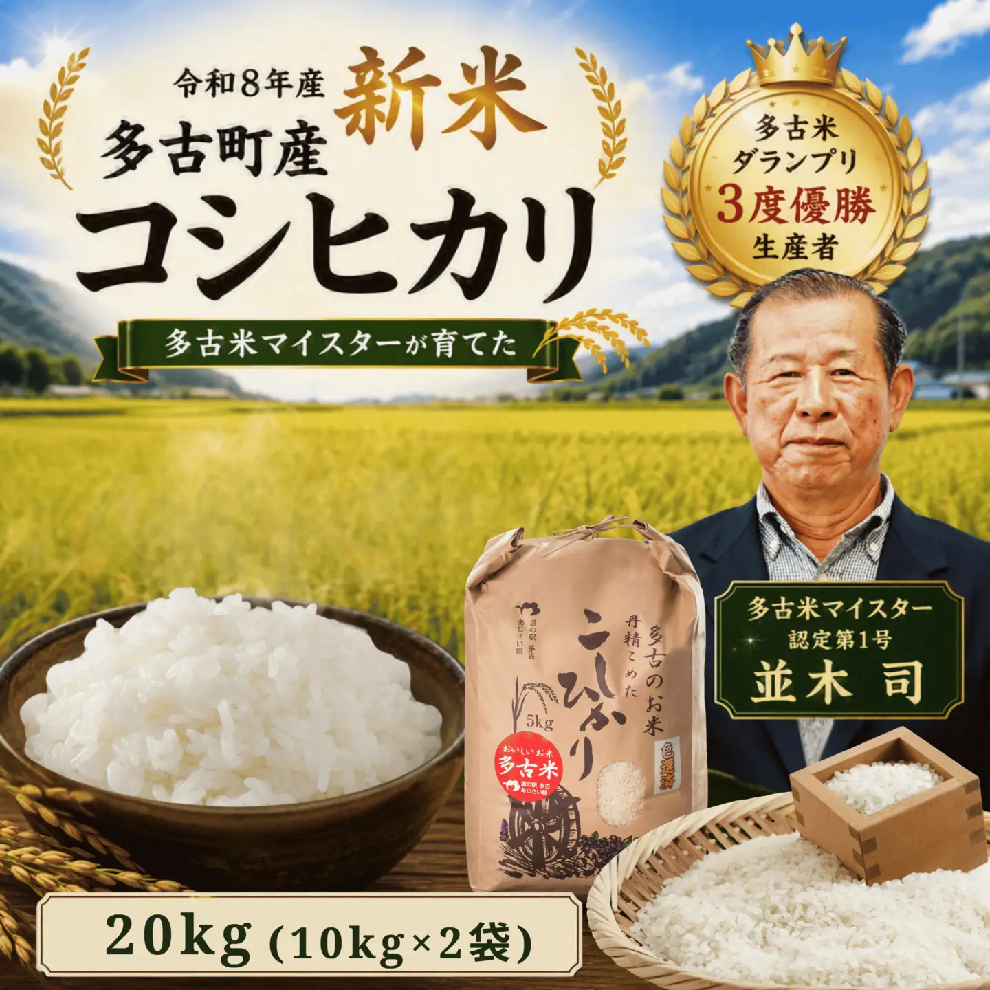 【令和8年度】千葉県産 多古町 多古米 コシヒカリ 20kg (生産者 並木司) MT203970_02S101001