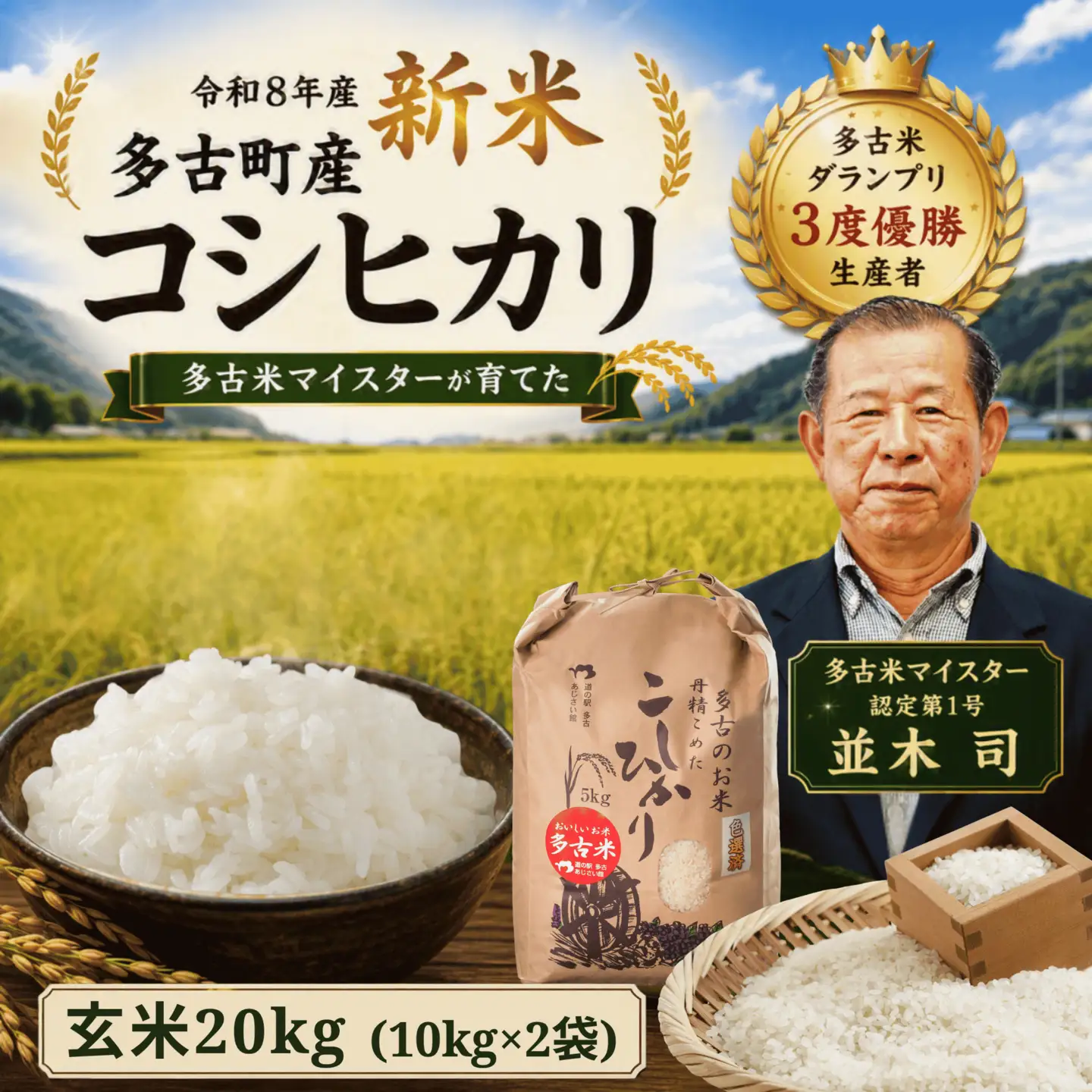 【令和8年度】千葉県産 多古町 多古米 コシヒカリ玄米20kg (生産者 並木司) MT203970_02G101001