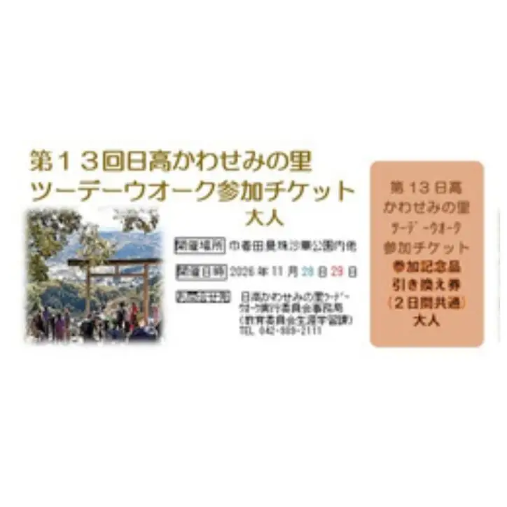 第13回日高かわせみの里ツーデーウオーク参加 チケット