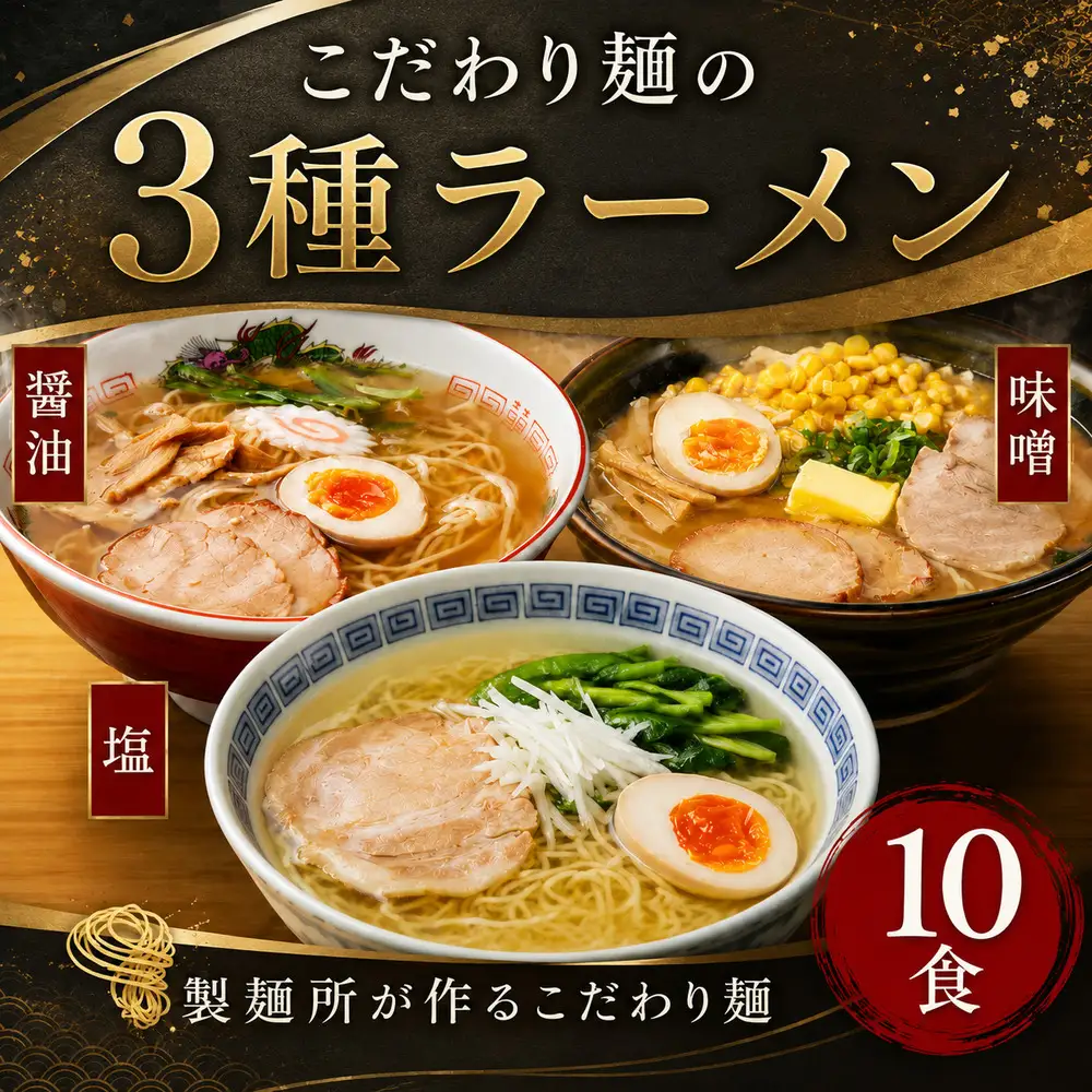 ラーメン 冷凍 3種類 醤油 塩 味噌 セット 合計10食 スープ