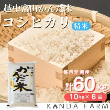 【毎月定期便】かんだ米『コシヒカリ』　精米　10kg×1袋全6回【4092392】