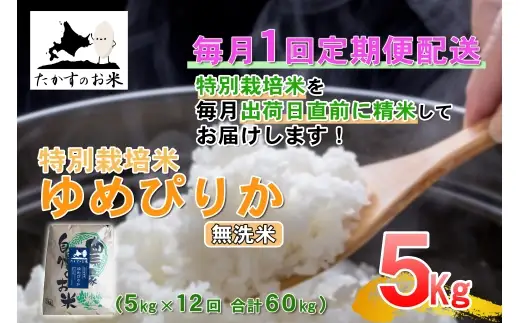 【 12回定期便 】 ゆめぴりか （ 無洗米 ） 約5kg （ 約5kg × 1袋 ） 米 ブランド米 ごはん 鷹栖町産 国産 定期便 定期配送 【 2026年10月上旬発送開始予定 】