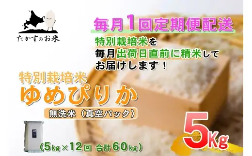 【 12回定期便 】 ゆめぴりか （ 無洗米 ） 真空パック 約5kg （ 約5kg × 1袋 ） 米 ブランド米 ごはん 鷹栖町産 国産 定期便 定期配送 【 2026年10月上旬発送開始予定 】