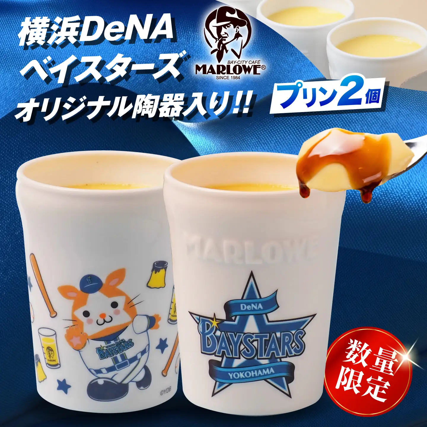 【数量限定700セット】横浜DeNAベイスターズ陶器入りカスタードプリン(180g)×2個セット【マーロウ】[AKAF153] AKIF