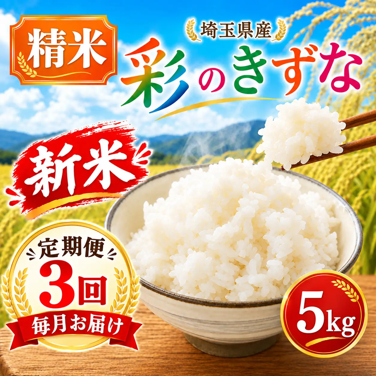 【3回定期便】 精米 彩のきずな 5kg 精米 