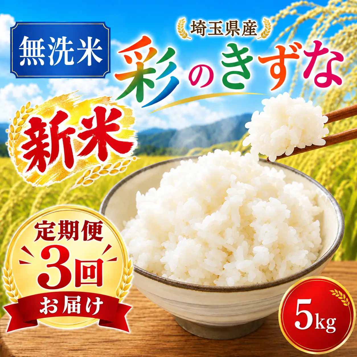 【3回定期便】 無洗米 彩のきずな 5kg 無洗米 