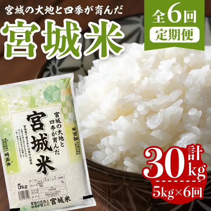 【6回定期便】宮城米 計30kg (5kg×6回配送) ブレンド米 業務用 お米 おこめ 米 コメ 白米 ご飯 ごはん おにぎり お弁当 頒布会 【登米ライスサービス株式会社】tm830