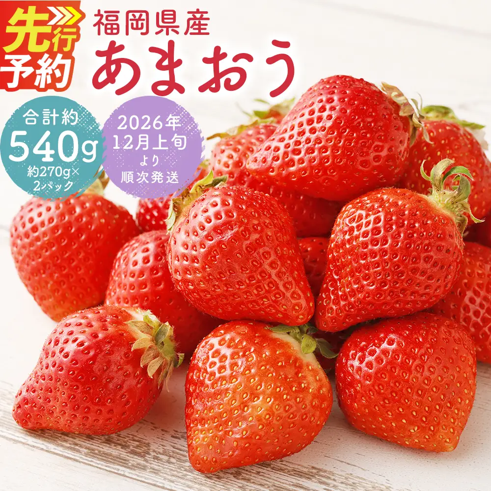 福岡県産 あまおう 合計約540g 約270g×2パック 【2026年12月上旬～2027年1月下旬迄発送】