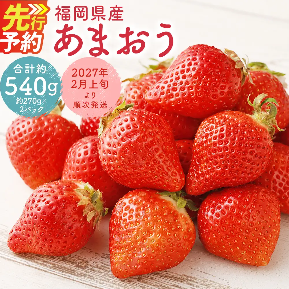 福岡県産 あまおう 合計約540g 約270g×2パック 【2027年2月下旬～3月下旬迄発送】