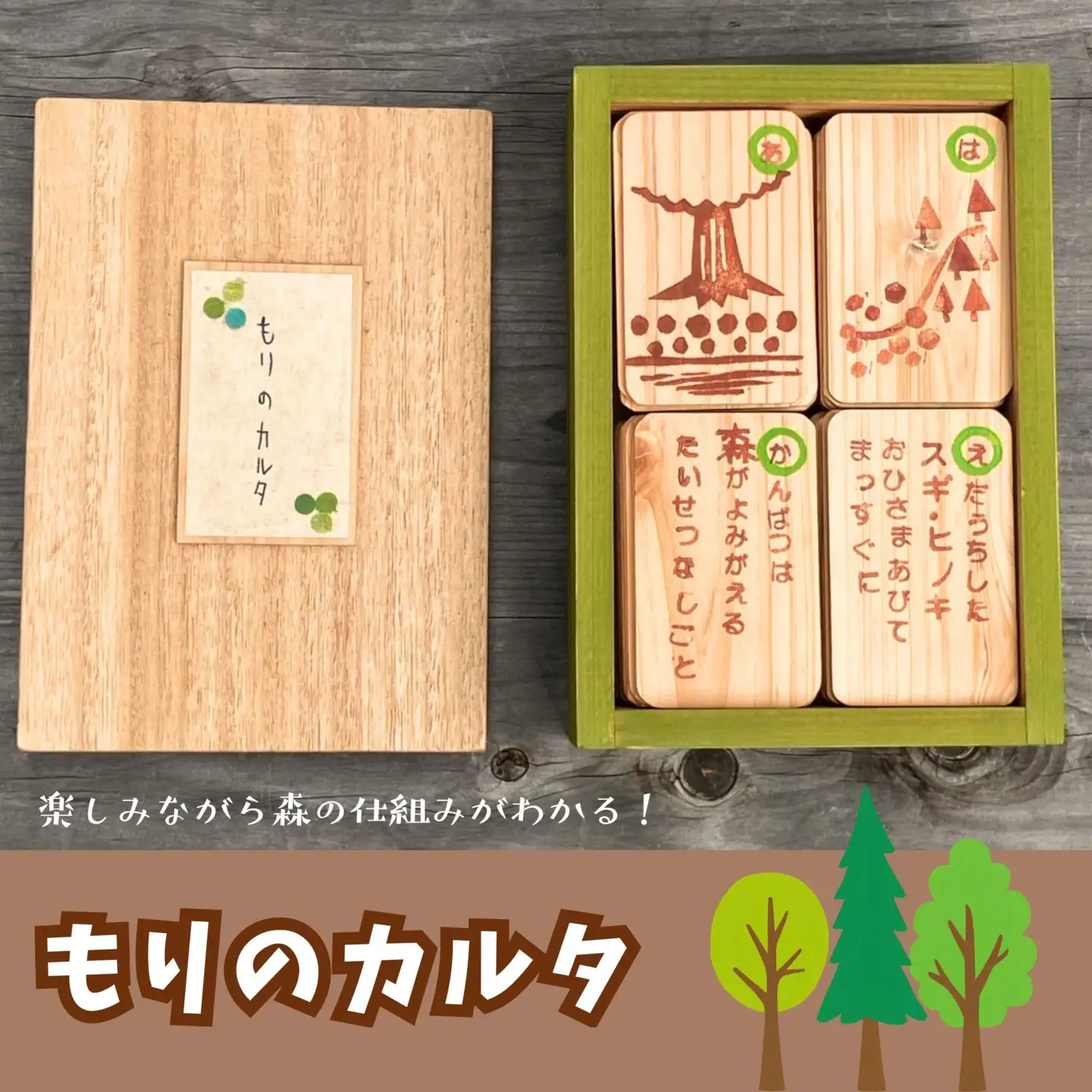 秩父の木から生まれた 木製もりのカルタ／杉 ヒノキ 木札 知育玩具 手作り えとき工舎 埼玉県 No.644
