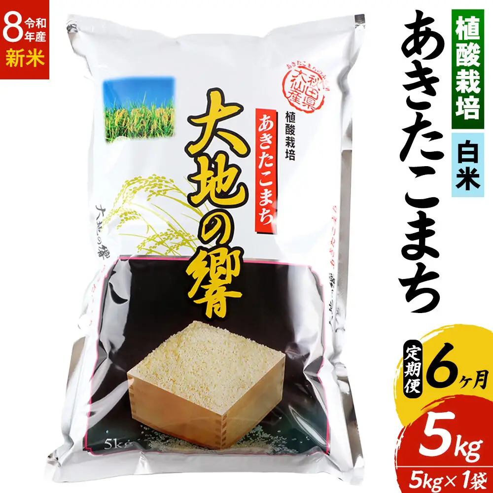 ＜令和8年産＞《定期便6ヶ月》米 植酸栽培 あきたこまち「大地の響」5kg（5kg×1袋）【白米】精米 秋山商店