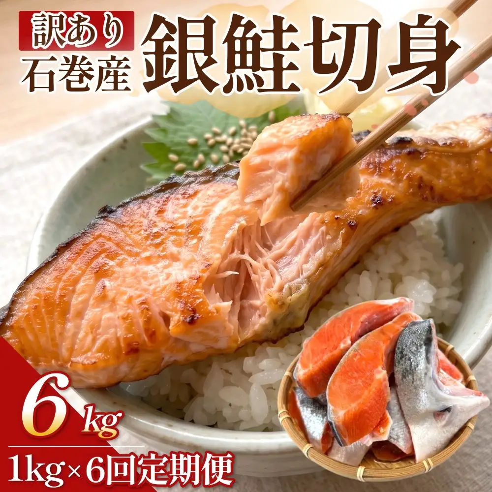 【訳あり】石巻産 冷凍 銀鮭 切身 1kg × 6回 合計 6kg 国産 鮭 不揃い 魚     