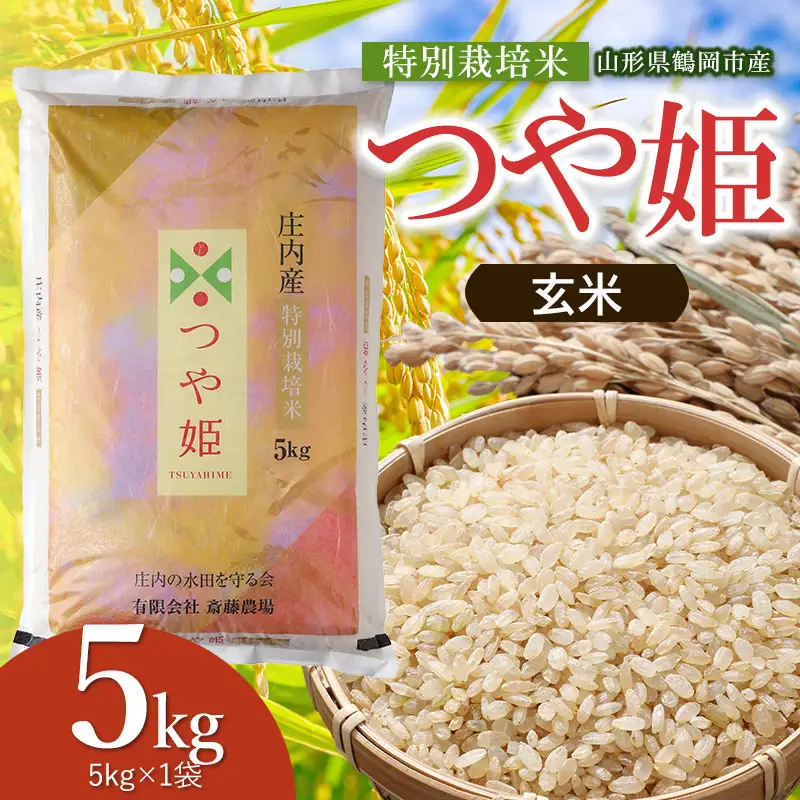 【令和8年産 新米】 特別栽培米 つや姫 玄米 5kg(5kg×1袋) 山形県鶴岡市 K-837  斎藤農場