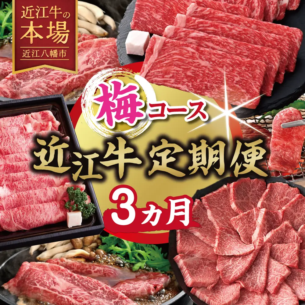 【期間限定】特選近江牛定期便（３カ月）梅コース（近江牛マスター中級編）【ZZ58W】