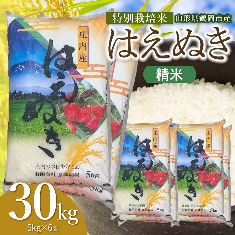 令和8年産 新米】 特別栽培米 はえぬき 精米 30kg（5kg×6袋） 山形県