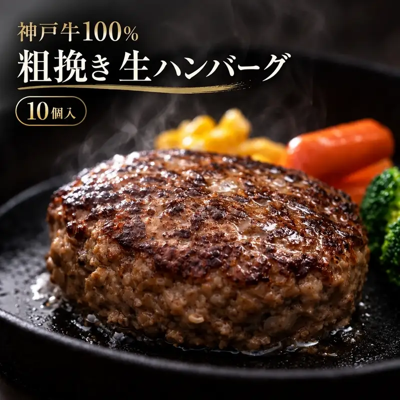 ハンバーグ 神戸牛 100% 粗挽き 生ハンバーグ 10個入 最短4日以内発送