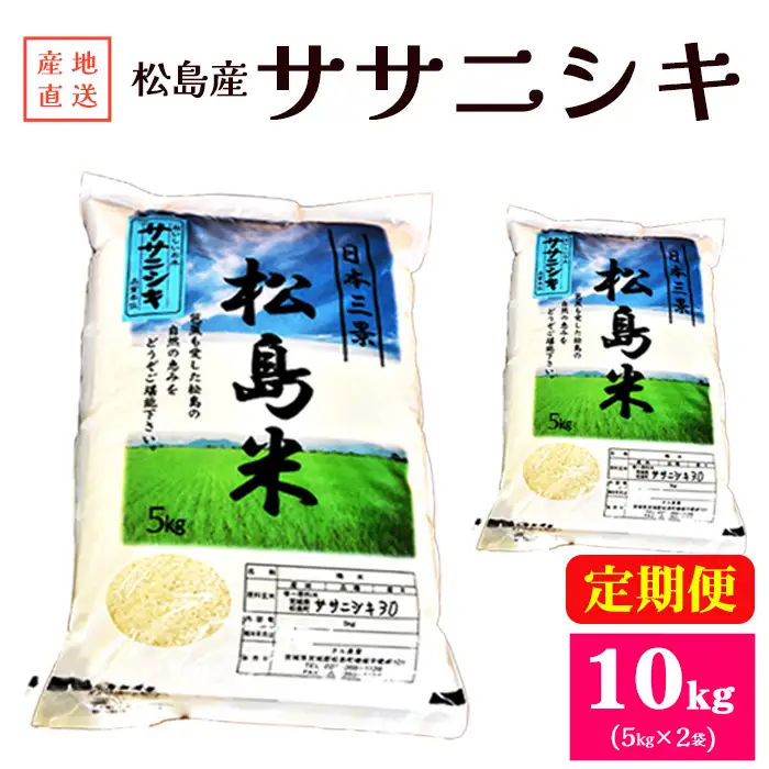 3ヶ月連続定期便【令和8年度産】松島産ササニシキ5kg×2袋 ／ 新米 ササニシキ 松島 産地直送 精米 3ヶ月 定期便 食味 炊き方 合うおかず 毎日ごはん ふっくら 甘み 食感 ギフト お取り寄せ 口コミ No.189