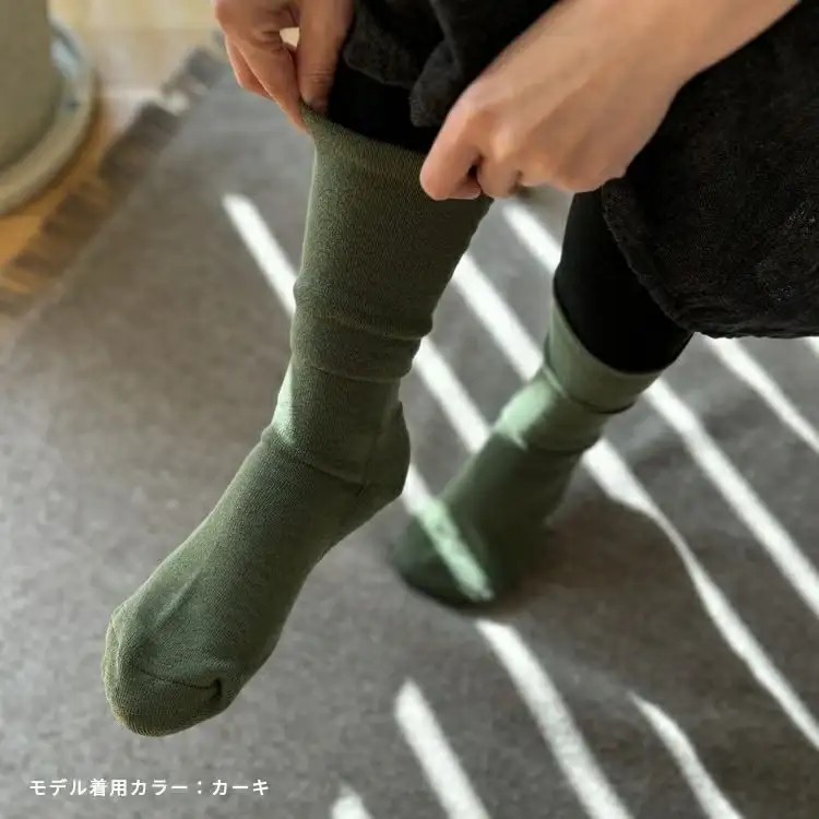 NUKATO 締め付けない あったか靴下 足裏パイル 男女兼用 米ぬか保湿 日本製 鈴木靴下：23～25cmカーキ