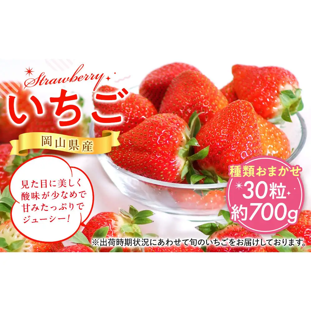 岡山県産いちご 30粒（約700g）種類おまかせ【2026年12月以降発送】