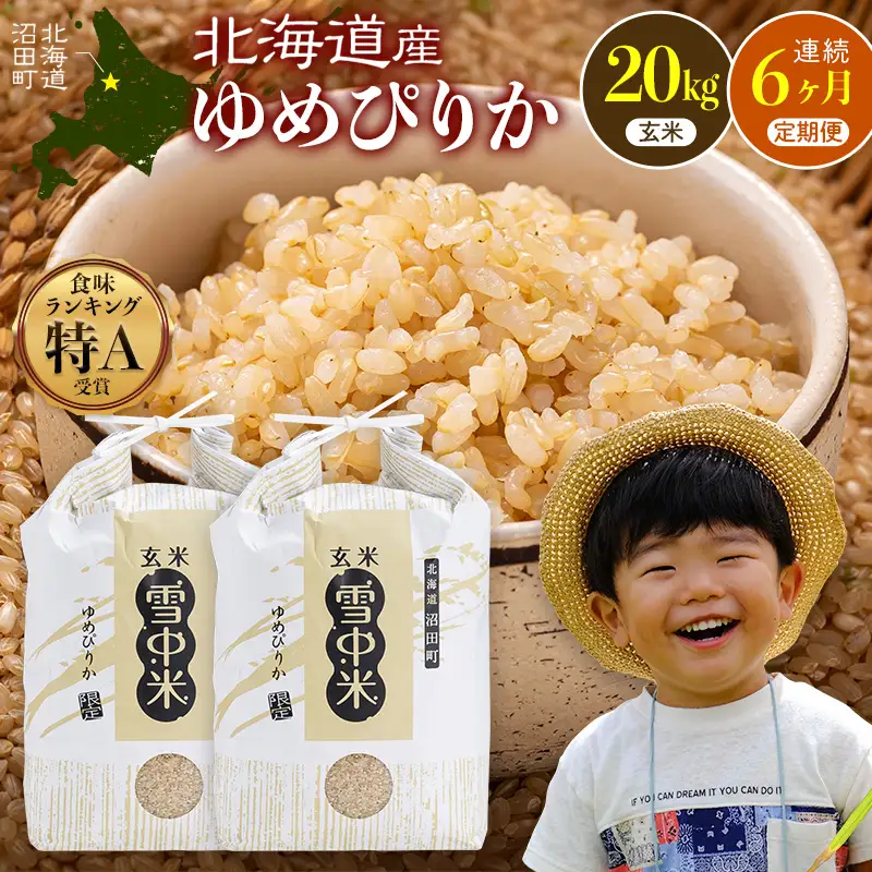 令和8年産【定期便6ヶ月】ゆめぴりか 玄米 20kg（10kg×2袋） 【1月発送】開始 雪冷気 籾貯蔵 雪中米 北海道 nr-3587