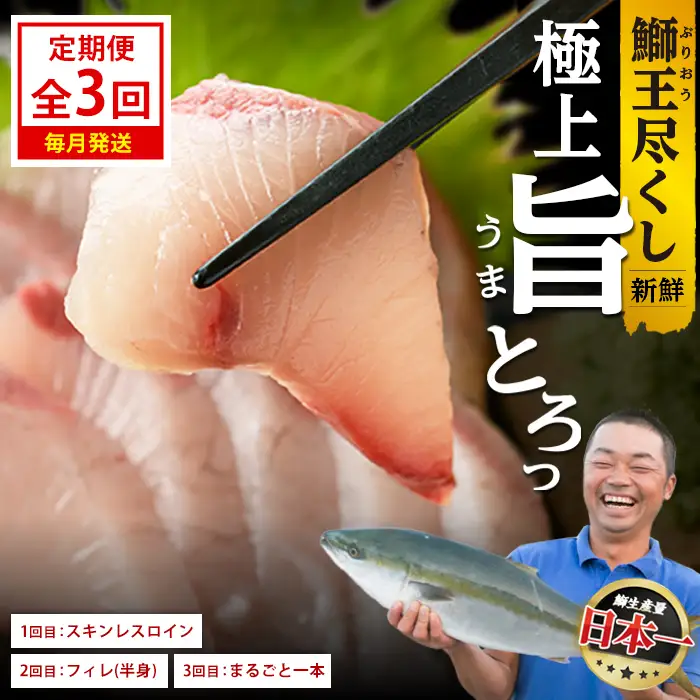 ＜定期便・毎月発送 全3回＞「鰤王」 最後は丸ごと一本！ 定期便 鹿児島県 長島町 産産地直送 新鮮 ブランド ぶり 鰤 ブリ 切り身 刺身 ぶりしゃぶ しゃぶしゃぶ 魚 魚介 人気 ランキング【JFA】jfa-1681S