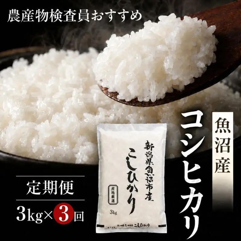 農産物検査員お奨め 魚沼産こしひかり（精米）3kg 3ヶ月連続お届け お米 コシヒカリ