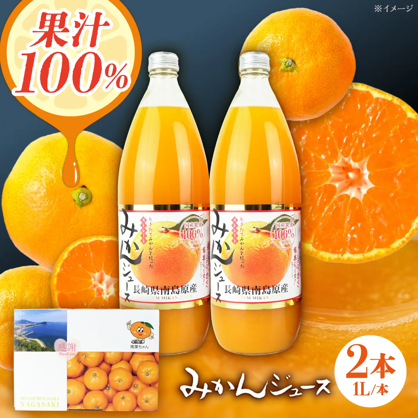 もぎたてみかんを絞った ストレート みかんジュース1000ml ×2本 / オレンジ ジュース 南島原市 / ミナサポ[SCW074]