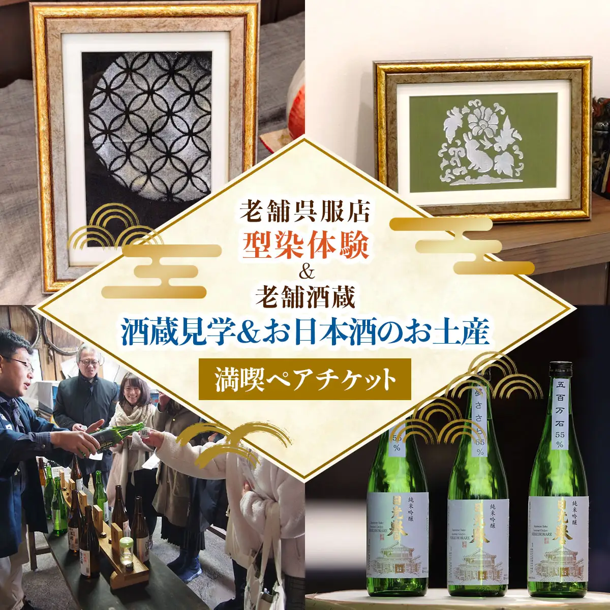 日光今市の伝統を巡る旅。老舗呉服店の「型染体験」＆老舗酒蔵の「酒蔵見学＆お日本酒のお土産」満喫ペアチケット(所要時間：約1時間30分) [1067]