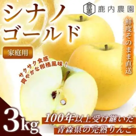 【爽やかな甘み】 りんご 「シナノゴールド」 家庭用 約3kg (約9～12玉) 青森市 産地直送【配送不可地域：離島】【1785155】