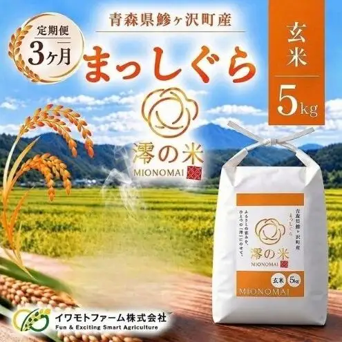 《 3ヶ月定期便 》 令和8年産 まっしぐら 無洗米 5kg （5㎏×1） 青森県産 イワモトファーム まっしぐら