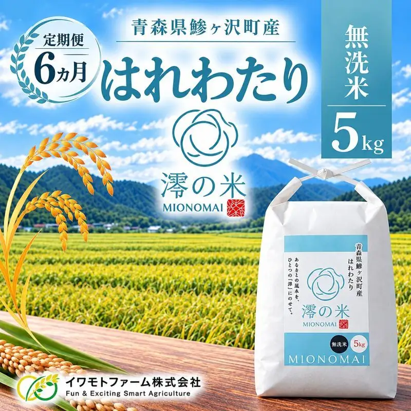 《 6ヶ月定期便 》令和8年産 はれわたり 白米 5kg （ 5㎏×1） 青森県産 イワモトファーム はれわたり