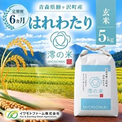 《 6ヶ月定期便 》令和8年産 はれわたり 玄米 5kg （5㎏×1） 青森県産 イワモトファーム はれわたり